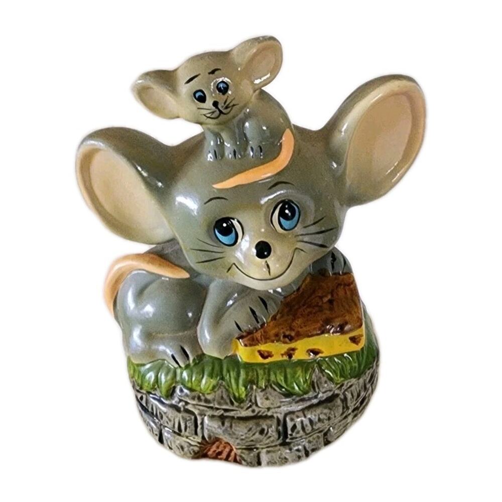 Its A Small World Mouse Musical Spinning Figurine Works Ceramic 7" Kitsch